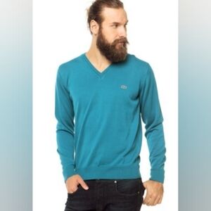 Lacoste Men's Sweater Vneck Turquoise Sweater Sz 38